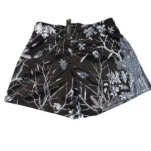 Kinetic Men’s Swim Board Hybrid Black and White Treeline Foliage  Print Shorts S